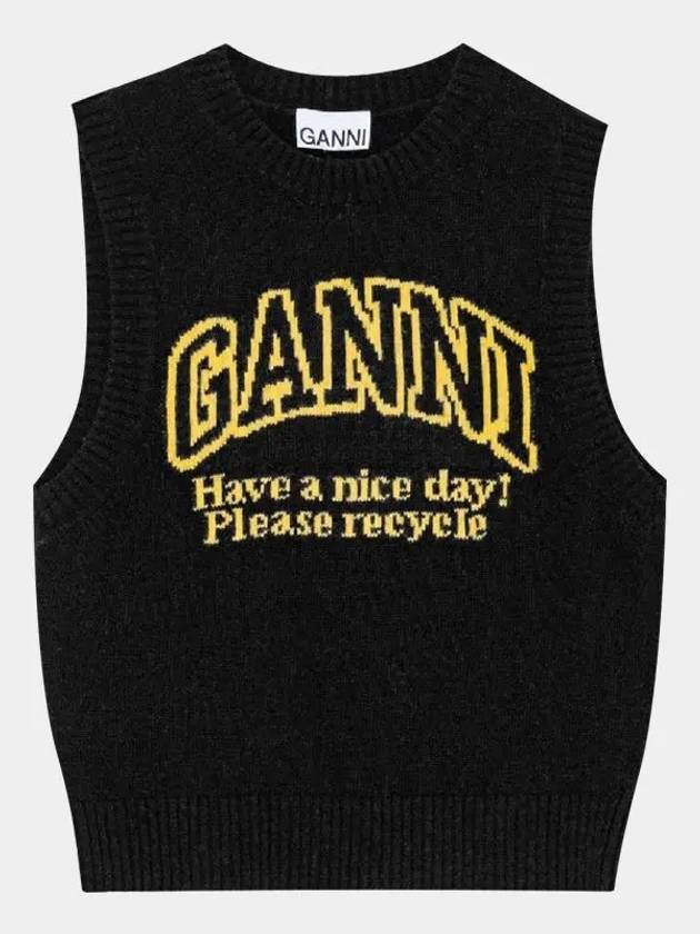 Intarsia Graphic Crewneck Vest Black - GANNI - BALAAN 6