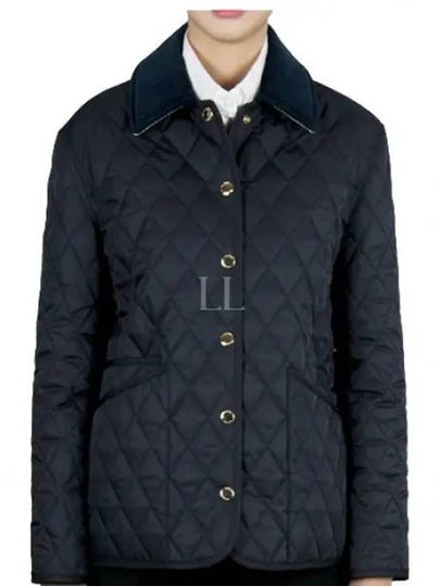 Corduroy Collar Quilted Jacket Navy - BURBERRY - BALAAN 2