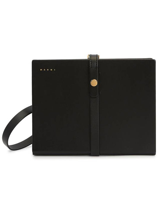 Small Book Logo Detail Leather Clutch Bag Black - MARNI - BALAAN 2