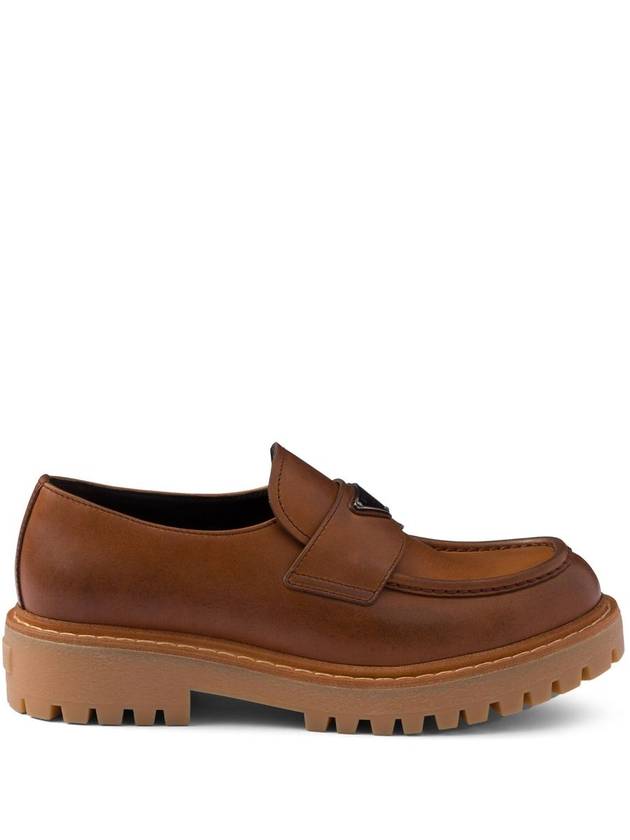 Triangle Logo Leather Loafers Cognac - PRADA - BALAAN 2