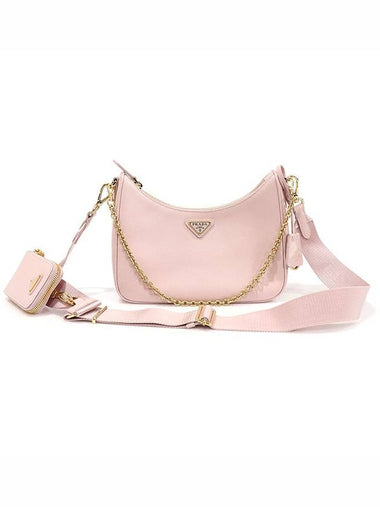 1BH204 Alabaster Pink Re Edition Saffiano Leather Gold Triangle Hobo 2WAY - PRADA - BALAAN 1