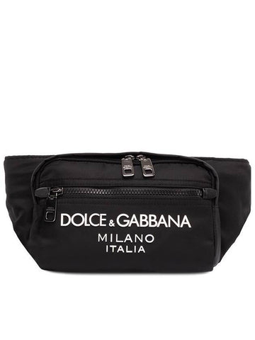 Logo Rubberized Nylon Small Belt Bag Black - DOLCE&GABBANA - BALAAN.