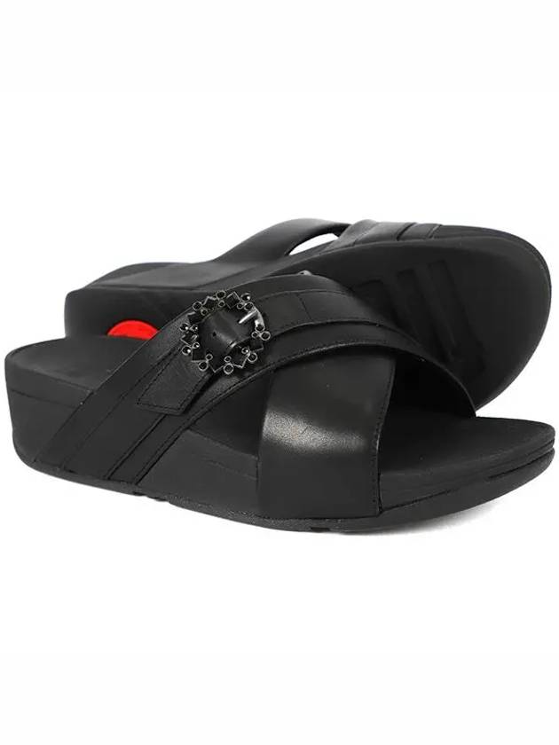 Lulu Crystal Buckle Leather Slippers Black - FITFLOP - BALAAN 3