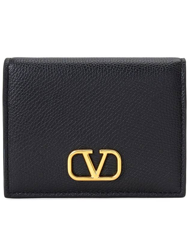 V Logo Compact Half Wallet Black - VALENTINO - BALAAN 2