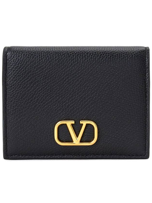 V Logo Compact Half Wallet Black - VALENTINO - BALAAN 2