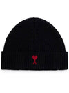 Heart Logo Wool Beanie Black - AMI - BALAAN 3