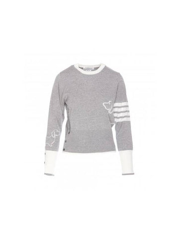 4 Bar Fine Merino Hector Crew Neck Pullover Knit Top Grey - THOM BROWNE - BALAAN 1