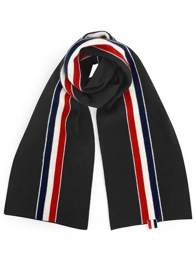 Men's Three Stripes Merino Wool Muffler Black - THOM BROWNE - BALAAN 4