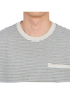 Striped Pocket Cotton Oversized Short Sleeve T-Shirt Blue - THOM BROWNE - BALAAN 6