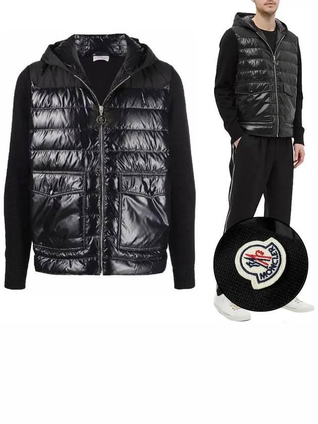 Men's Logo Patch Hooded Padded Cardigan Black - MONCLER - BALAAN.