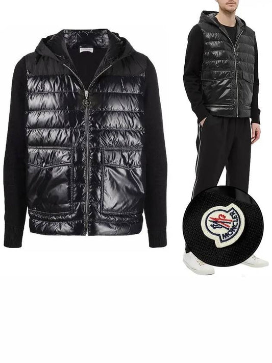 Men's Logo Patch Hooded Padded Cardigan Black - MONCLER - BALAAN 2