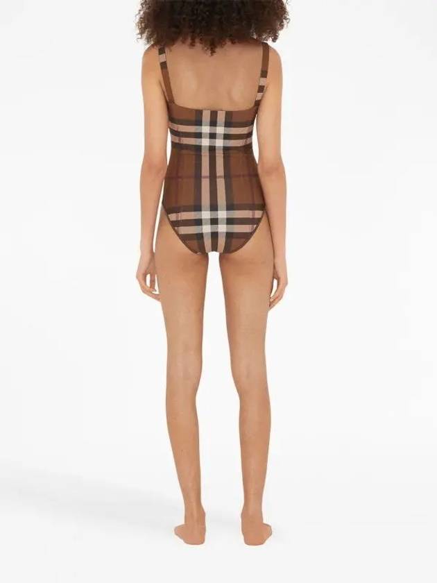 Women's Check Stretch Nylon One-Piece Swimsuit Burch Brown - BURBERRY - BALAAN 4