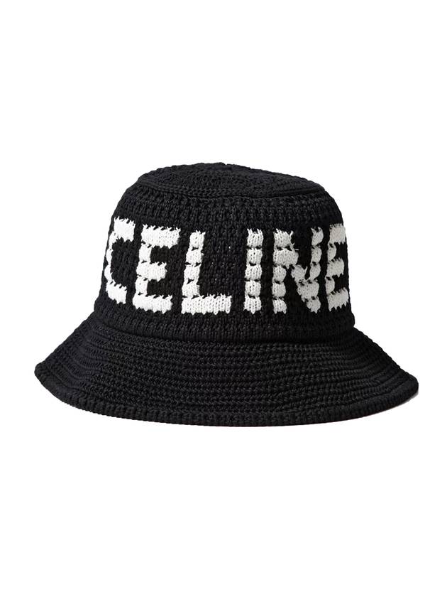 Logo Crochet Bucket Hat Ecru Black - CELINE - BALAAN 1