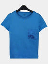 Women s Embroidered Pocket Round Short Sleeve T shirt Blue Aqua 2E4611DUU9 - HERMES - BALAAN 1