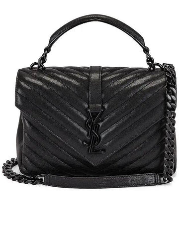 Women's College Matelasse Monogram Medium Satchel Shoulder Bag Black - SAINT LAURENT - BALAAN 1