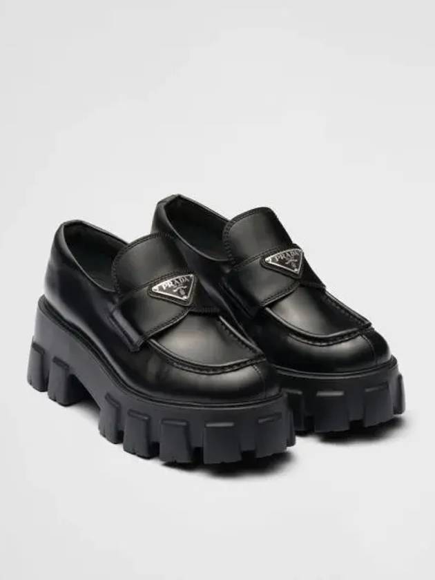 Monolith Brushed Leather Platform Loafers Black - PRADA - BALAAN 2