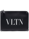 Rockstud VLTN Logo Document Clutch Bag Black - VALENTINO - BALAAN 2