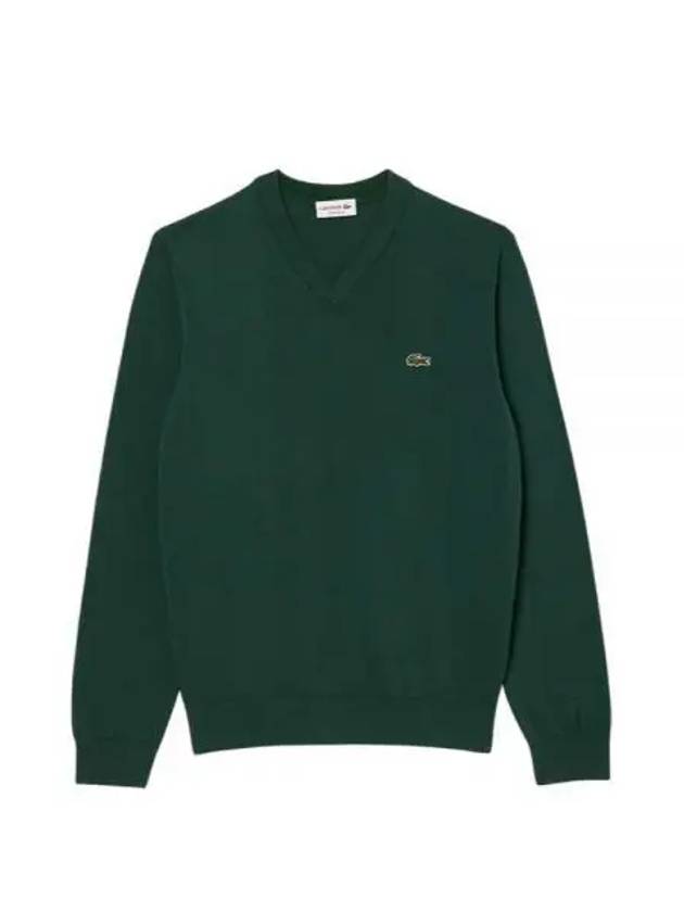 V Neck Cotton Classic Fit Knit Top Forest Green - LACOSTE - BALAAN 2