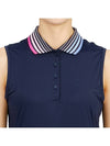 Women's Pleated Collar Sleeveless PK Shirt Navy - G/FORE - BALAAN 7