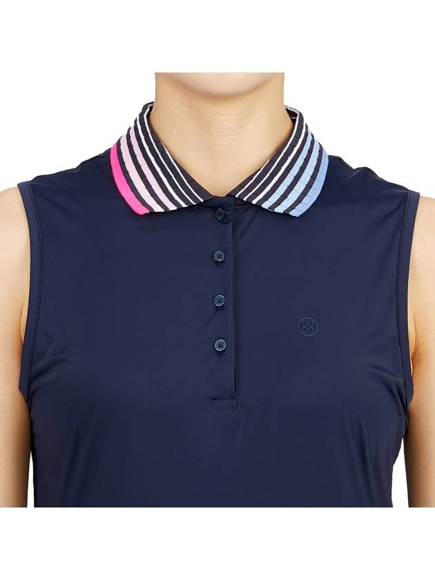 Women's Pleated Collar Sleeveless PK Shirt Navy - G/FORE - BALAAN 7