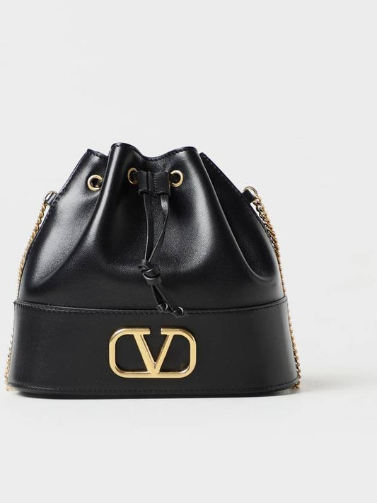 V Logo Signature Chain Napa Leather Bucket Bag Black - VALENTINO - BALAAN 2