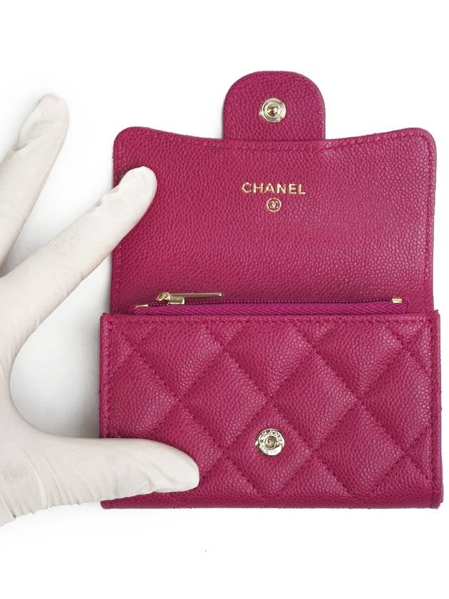 Classic card wallet snap in zipper wine gold plated full set - CHANEL - BALAAN 5