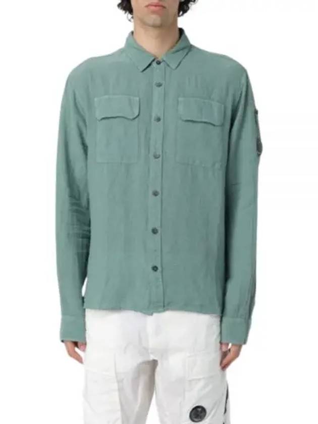 Linen Pocket Long Sleeve Shirt Green - CP COMPANY - BALAAN 2