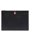 Pebble Grain Three Stripes Tab Medium Clutch Black - THOM BROWNE - BALAAN 1