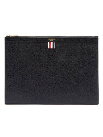 Pebble Grain Three Stripes Tab Medium Clutch Black - THOM BROWNE - BALAAN 1