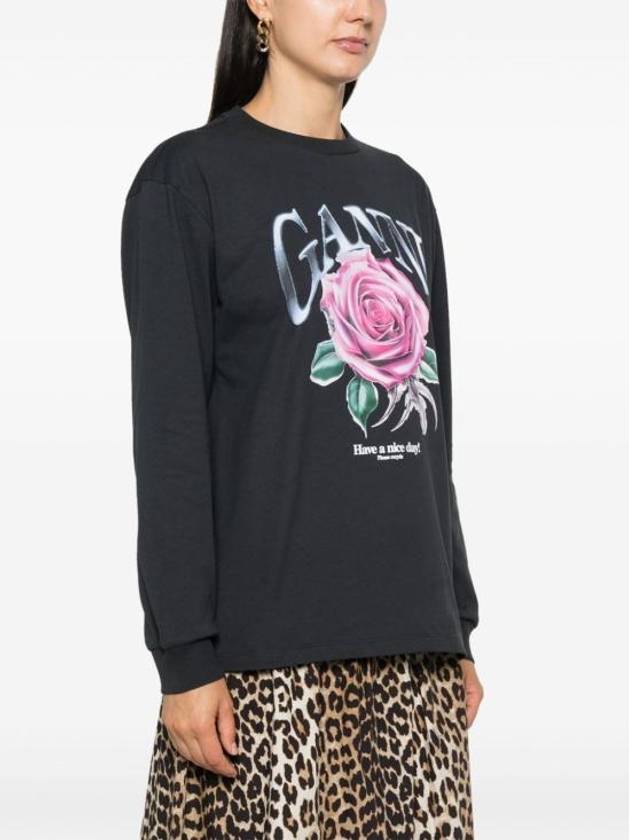 Future Heavy Rose Printed Long Sleeve T-Shirt Phantom - GANNI - BALAAN 4