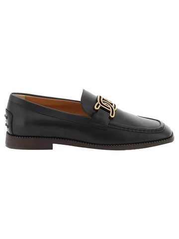 Kate Metal Chain Leather Loafers Black - TOD'S - BALAAN 1