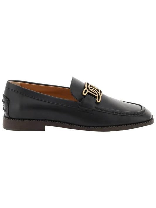 Kate Metal Chain Leather Loafers Black - TOD'S - BALAAN 1