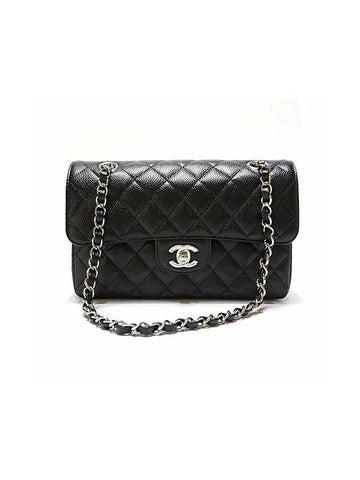 Classic Silver Metal Grained Calfskin Small Flap Shoulder Bag Black - CHANEL - BALAAN 1