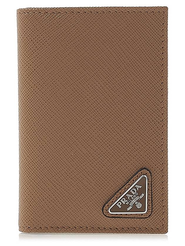 Saffiano Triangular Logo Flap Card Wallet Caramel - PRADA - BALAAN 2