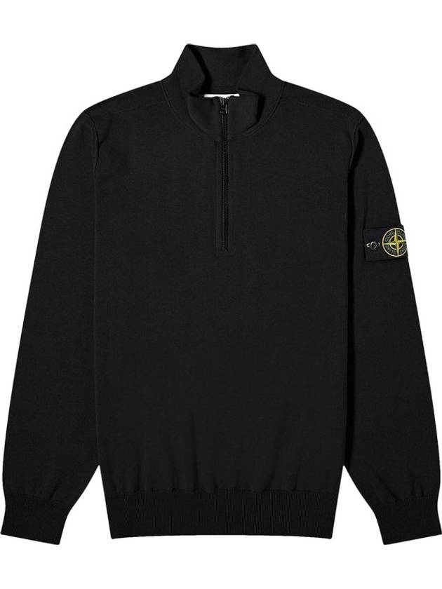 Half Zip-up Loose Fit Uneven Cotton Yarn Knit Top Black - STONE ISLAND - BALAAN 2