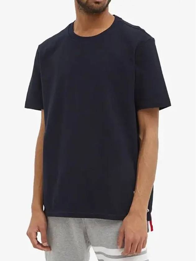 Men's Center Back Striped Short Sleeve T-Shirt Navy - THOM BROWNE - BALAAN 4