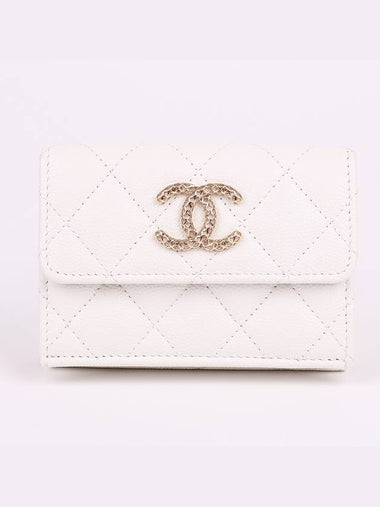 Caviar new logo white flap half wallet - CHANEL - BALAAN 1