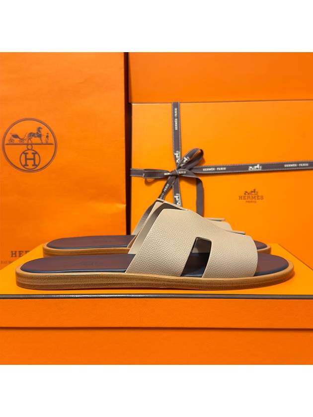 Men's Izmir Sandals Calfskin Absong Light Beige Dark Gray - HERMES - BALAAN 3