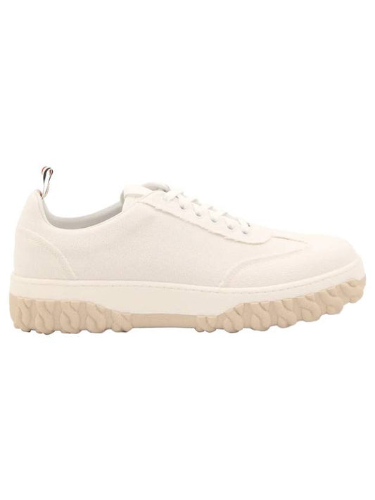 Frayed Canvas Cable Knit Sole Field Shoes White - THOM BROWNE - BALAAN 1