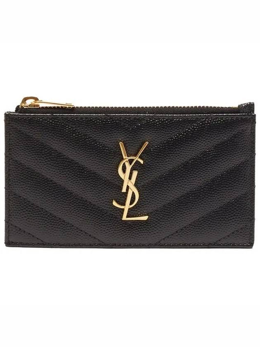 Monogram Fragment Zipper Card Wallet Black - SAINT LAURENT - BALAAN 2