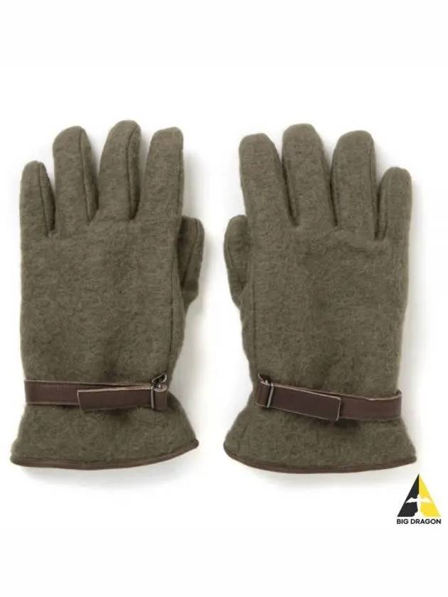 BRUSHED ALPACA WOOL MELTON GLOVES DARK OLIVE A23AG08AS M Brushed alpaca wool melton gloves - AURALEE - BALAAN 1