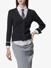 Tipping Rib Stitch Cable Wool Silk Blend Cardigan Black - THOM BROWNE - BALAAN 2