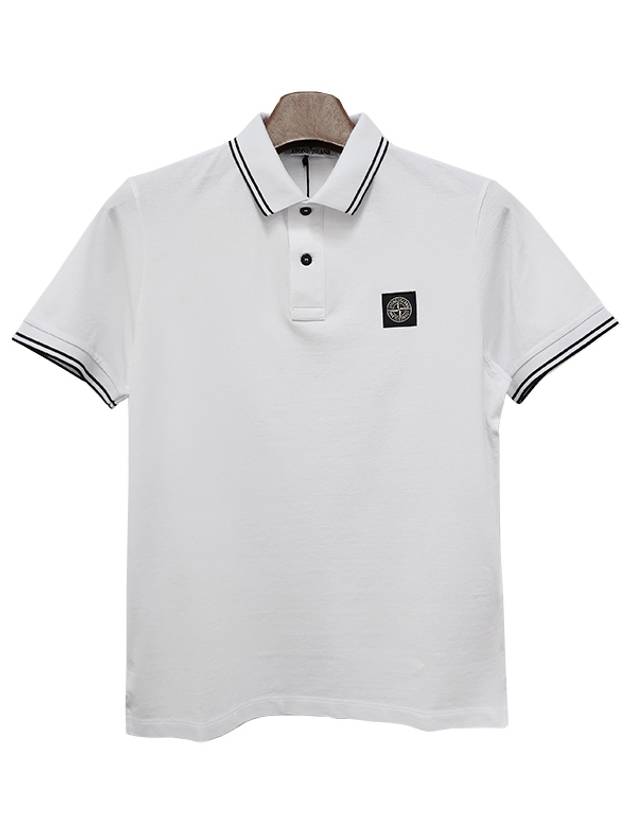 Stretch Cotton Pique Short Sleeve Polo Shirt White - STONE ISLAND - BALAAN 7