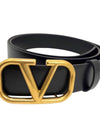 Gold V ring logo leather belt 1Y2T0Q87 XY2T0Q90 - VALENTINO - BALAAN 2