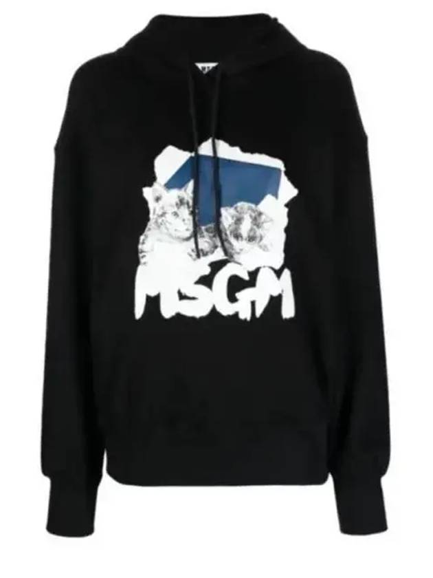 Graphic Print Cotton Hoodie Black - MSGM - BALAAN 2