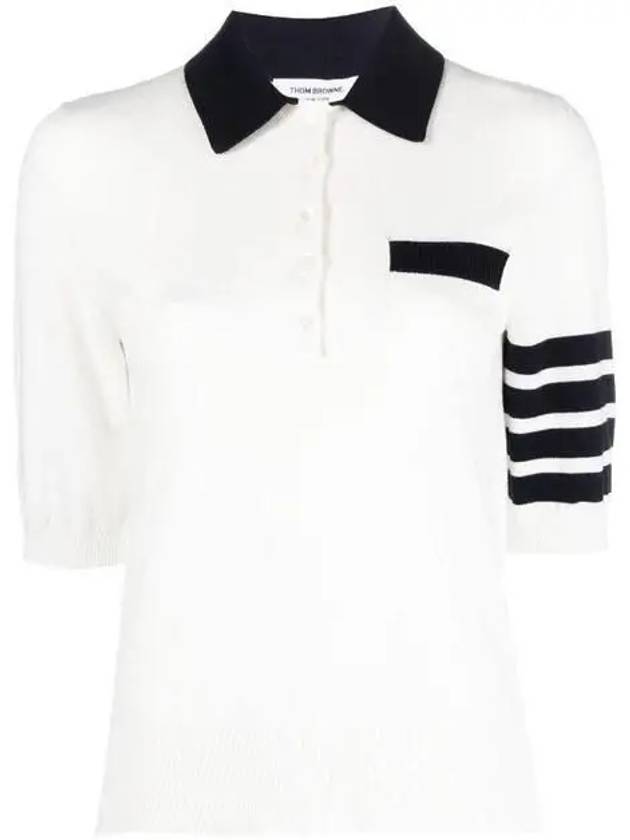 Cotton Hector Pointelle 4-Bar Polo Shirt White - THOM BROWNE - BALAAN 3