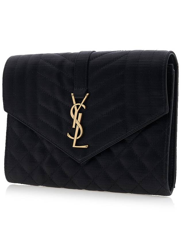 Matelasse Envelope Flap Satin Clutch Bag Black - SAINT LAURENT - BALAAN 3