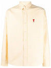 Men's Small A Heart Button Down Long Sleeve Shirt Pale Yellow - AMI - BALAAN 2