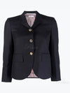 Women's Twill Slim Fit Single Breasted Wool Jacket Navy - THOM BROWNE - BALAAN 2