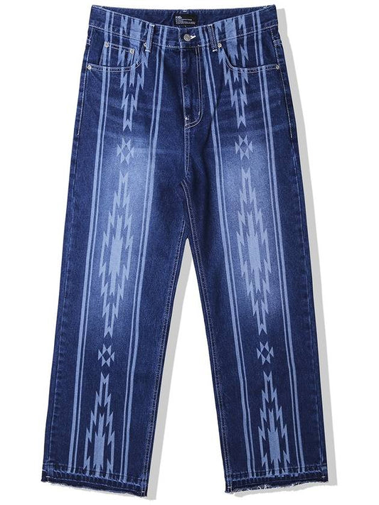 Navajo pattern cut off denim pants indigo blue - KND - BALAAN 2